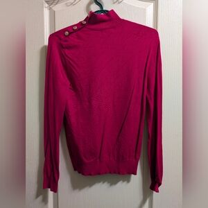 Suzy Shier Fuchsia Button-Shoulder Turtleneck Sweater